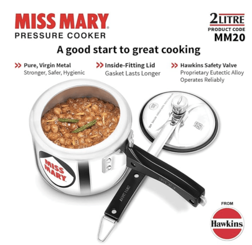 Hawkins Miss Mary Inner Lid Aluminium Pressure Cooker, 2 Litre, Silver (MM20) - Image 4